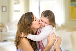 smiling mother and child